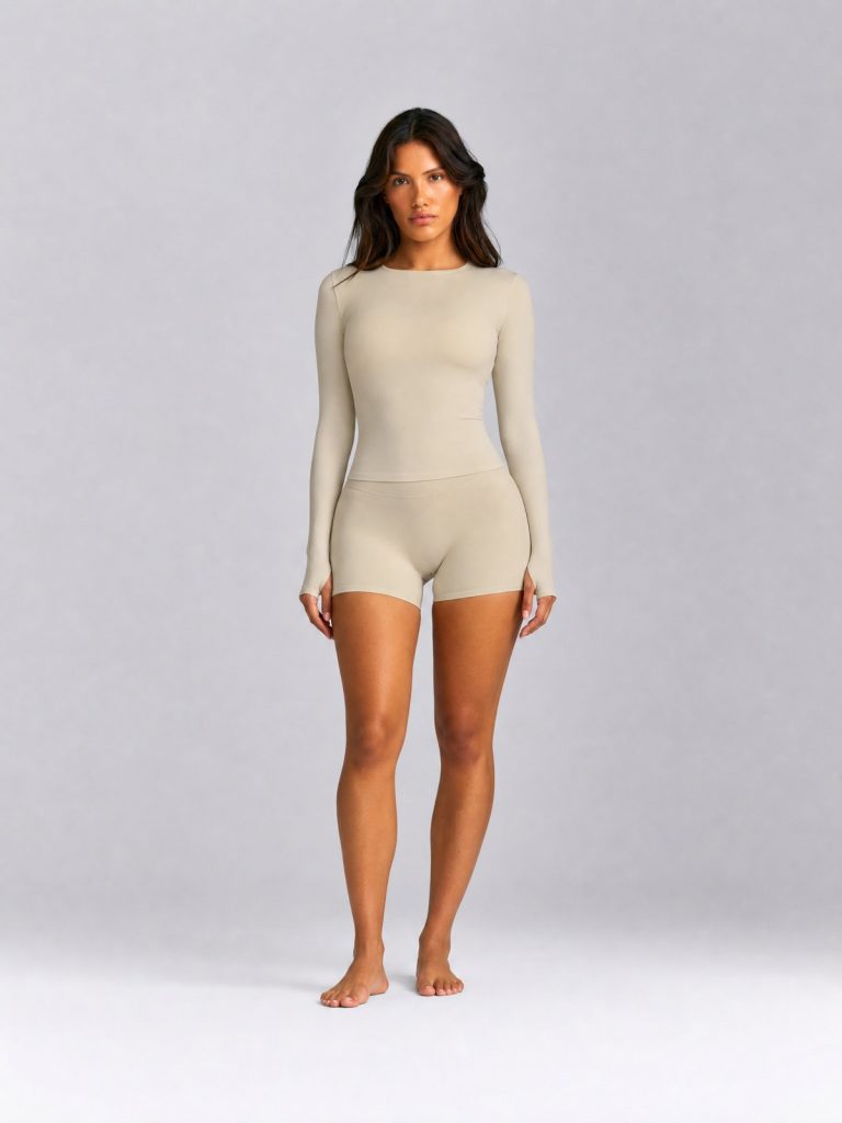 Fitted Long Sleeve Top - Beige