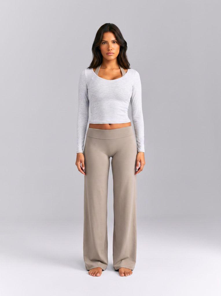 Long Sleeve Ribbed Shirt - Grey
